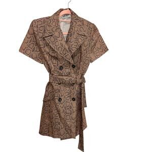 Vtg Alyn Paige Leopard Double Breasted Dress, Short Sleeve knee length Tan/Blk